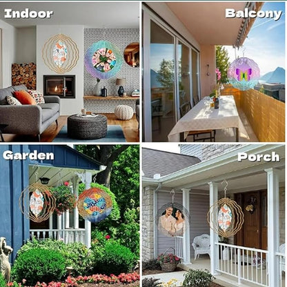 Sun Face Mandala 10" Wind Spinner Outdoor Metal Garden Art Celestial Patio Decoration Cosmic Design Yard Ornament Vibrant Hanging Sculpture