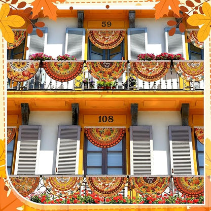 6 Pcs Hello Fall Bunting Flag Thanksgiving Pumpkin Welcome Fall Outdoor Half Banner Happy Harvest Autumn Pumpkin Squirrel Pattern Bunting Flag for Thanksgiving Garden Decor, 1.5 x 3 ft