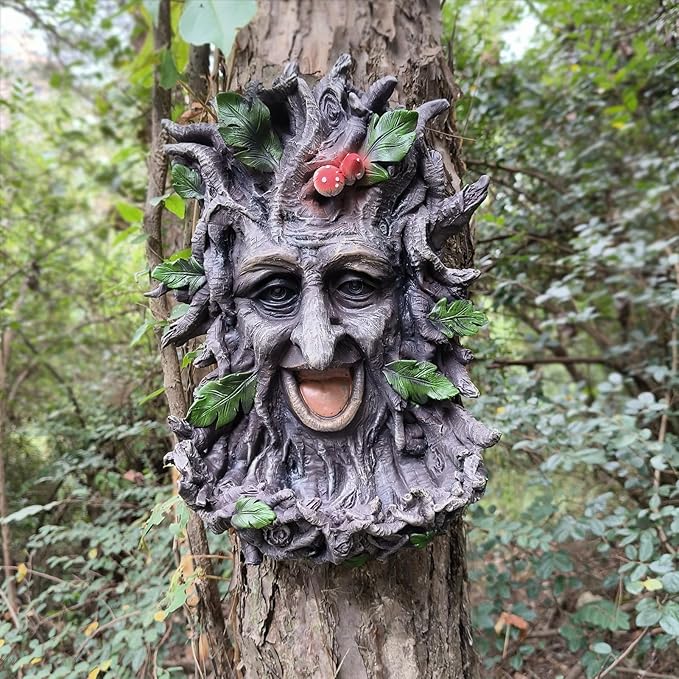GARDEN WHISPER Tree Faces Bird Feeder Garden Decor Outdoor – Wild Tree Hugger Statues Yard Art Garden Decoration – Unique Old Man Bird Feeders for Outdoor & Fences，Whimsical Fairy Hugger Sculpture