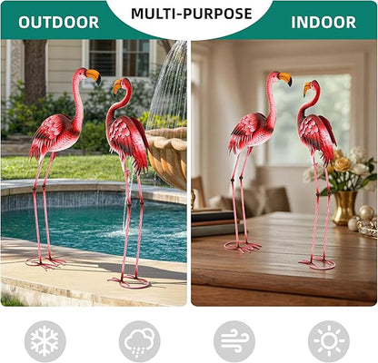 Extra-Large Flamingo Statue, 37.2" Handmade Metal Flamingo Yard Decor with Ground Stakes, Unique Outdoor Lawn Ornaments for Garden Patio, Vintage Pink Sculpture Gift for Housewarming Party