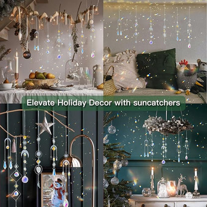 suddus 6pcs Silver Suncatchers Crystal Prism, Christmas Rainbow Maker Pendants, Sun Catcher Hanging for Window, Home, Garden, Cat, Thanksgiving Day, Party, Wedding Decoration
