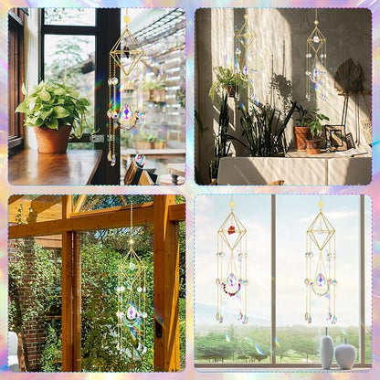 Knitgrip 6 Set 508 Pcs DIY Crystal Suncatcher Making Kits Craft with Rainbow Pendants Chains Gemstone Sun Catcher Hanging Colorful Crystal Prisms Windows Decor Wind Chimes with Chain Pendant Decor
