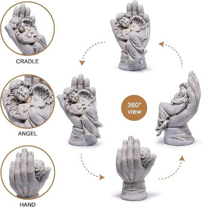 basen Guardian Angel Statue in Hand, Memorial Angel Garden Statue for Outdoor Yard Lawn Patio, Resin Angel Figurine Decoration for Grave Cemetery Remembrance, Sympathy Gift Decor