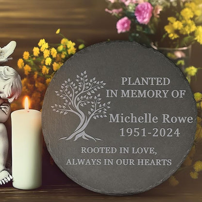 Memorial Garden Stone - Personalized Sympathy Gifts for Loss of Loved One - Bereavement Gifts for Loss of Father Mother - Rooted in Love - Round