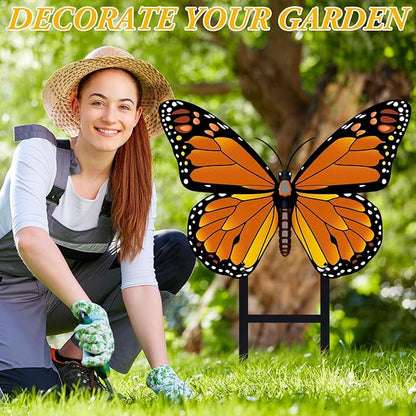 1 Pcs Spring Metal Butterfly Garden Stakes Decor 16.5 Inch Decorative Orange Butterfly Yard Stake Outdoor Insect Decor Metal Garden Art Ornaments for Patio Porch Lawn Backyard