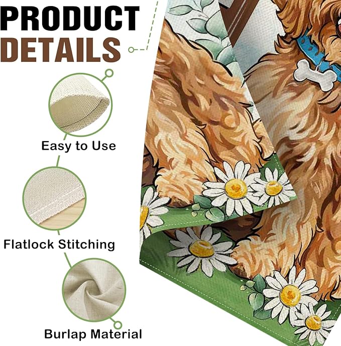 Dyrenson Welcome Goldendoodle Dog Decorative Garden Flag, Paw Print Yard Outside Home Decorations Pet Lover Gift, Spring Summer Burlap Outdoor Small Decor Double Sided 12 x 18