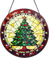 Green Christmas Tree Stained Glass Window Hanging Suncatcher with Chain - 7.9" Outdoor/Indoor Art Decor for Home Garden, Wedding, Mother's, Valentine's, Thanksgiving Ornaments Present