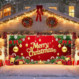 IVN Merry Christmas Happy New Year Garage Door Banner 13x6 ft Christmas Garage Door Cover Wnter Scene Background Indoor Outdoor Red Gold Snowflake Candy Cane Ornaments Gift Boxes Holiday Decorations for Home and Events Wall Backdrop Decor