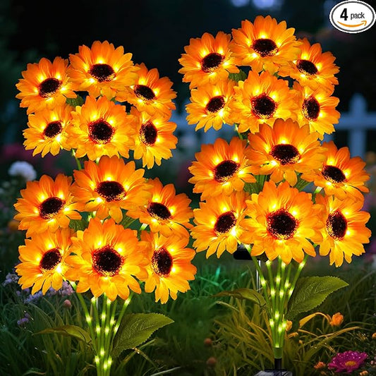 Solar Garden Lights Outdoor, 4 Pack Sunflower Lights with 24 Sunflower, Waterproof 60 Led Garden Fall Decor, Gifts for Mom Grandma, Decorative Solar Flowers for Pathway Patio Yard Flowerbed Decoration