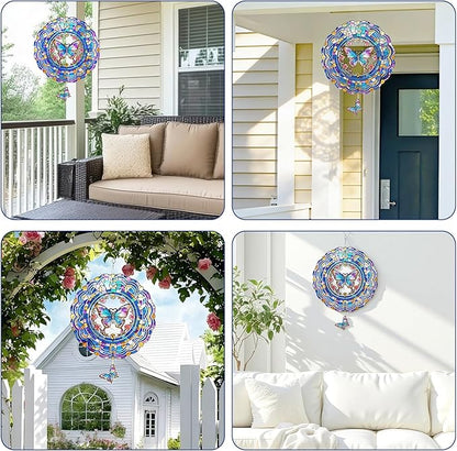 Butterfly Wind Spinner Outdoor Hanging for Yard Garden for Women Mom Grandma Birthday,12 inch 3D Hanging Wind Sculptures Metal Wind Spinners for Outside, Garden, Patio, Yard Decor