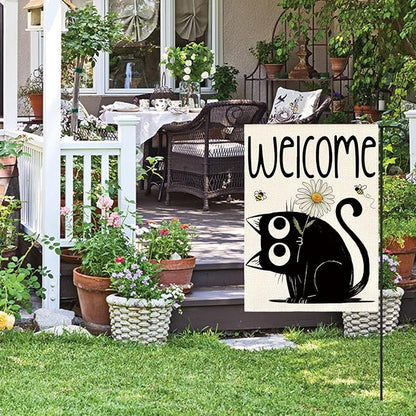 AVOIN colorlife Black Cat Spring Summer Garden Flag 12x18 Inch Double Sided Outside, Seasonal Daisy Welcome Yard Outdoor Flag