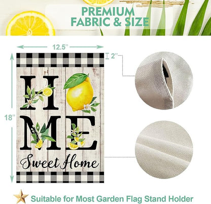 ORTIGIA Summer Lemon Garden Flag 12.5 x 18 Inch Double Sided Burlap Home Sweet Home Yellow Fruit Small Yard Flag Farmhouse Holiday Seasonal Outdoor Outside Decoration