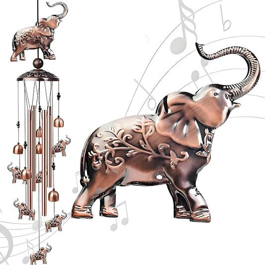 35 Inch Elephant Wind Chime, Handmade Large Metal Animal Figurine Windchimes for Garden Decor, Deep Soothing Bass Tones Wind Chimes for Outside, Memorial Gifts for Patio, Yard, Porch