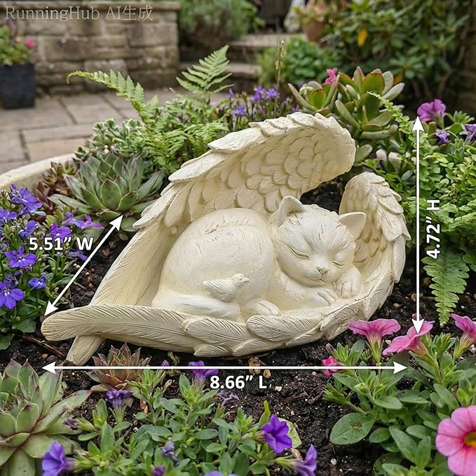 Elenon Cat Pet Memorial Stones Outdoor Statue, Sleeping Cat Memorial Stones Garden Statue Decor, Pet Loss Sympathy Grave Gifts