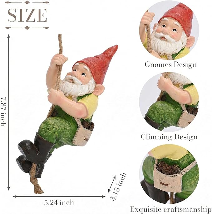 TERESA'S COLLECTIONS Garden Outdoor Decor,Hanging Gnomes Garden Decor,Climbing Gnomes Statue，Waterproof Resin Garden Statue, Garden Gift, Indoor/Outdoor,7.9"