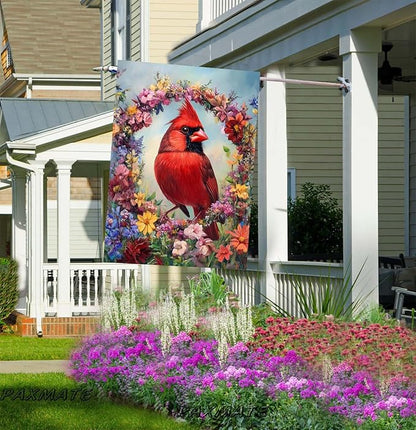 Cardinal Bird Spring House Flag 28x40 Inch Double Sided Large Burlap Summer Floral Wreath Yard Flag Outdoor Outside Seasonal Farmhouse Decoration