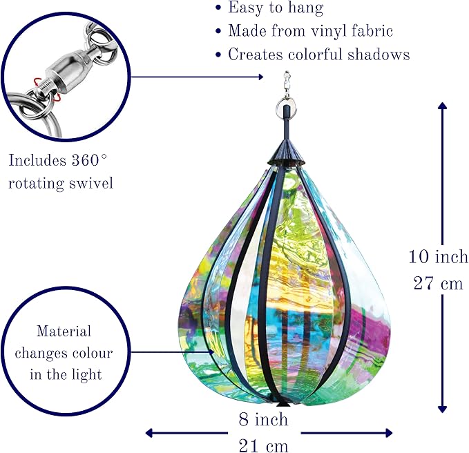 Wind Spinner Rainbow Drop Colorful Yard Art Spinning Garden Decor Kinetic Sculptures for Outdoor and Garden Wind Spinners 3D Hanging Ornament for Patio