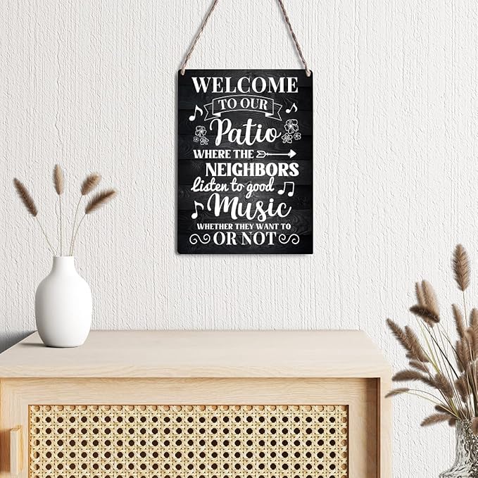 Farmhouse Patio Wooden Sign Wall Decor Rustic Welcome to Our Patio Wood Plaque Hanging Sign Decoration for Home Door 8"x10"