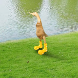 Wooden Crafted Duck Figurine with Spotty Wellies Funny Standing Duck Statues Decorative Resin Rain Boot Animal Sculpture Collectible Crafts Waterproof Garden Lawn Ornament (Yellow, 9.8Inch)