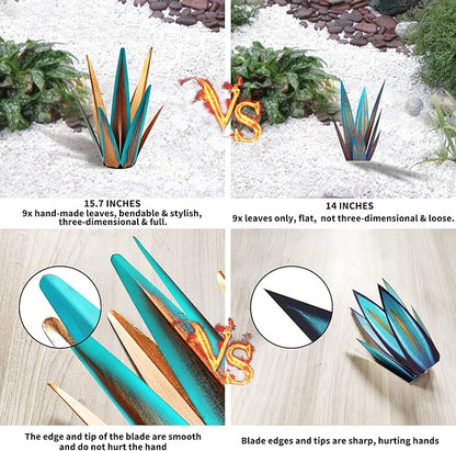 2022 Upgraded Large Size Tequila Rustic Sculpture, DIY Rustic Metal Agave Plant for Outdoor Patio Garden Yard Lawn Ornaments, Yard Art Decoration Statue for Home Decor (Orange Blue (M)- 2PCS)