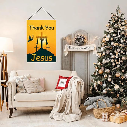 Thank You Jesus Garden Flag 3 Ply 12x18 Inch Christian Garden Flag Vertical Double Sided Jesus Garden Flags for Outside Indoor House Outdoor Yard Patriotic Sign Decor
