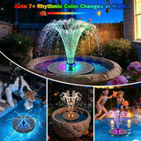 SZMP 3.5W Glass Solar Fountain with Swivel-Out Fixed Rods, Solar Bird Bath Fountains with LED Lights and 2000mAh Battery, 7 Nozzles, Outdoor Solar Water Fountain Pump for Garden, Pool, Pond (Black)
