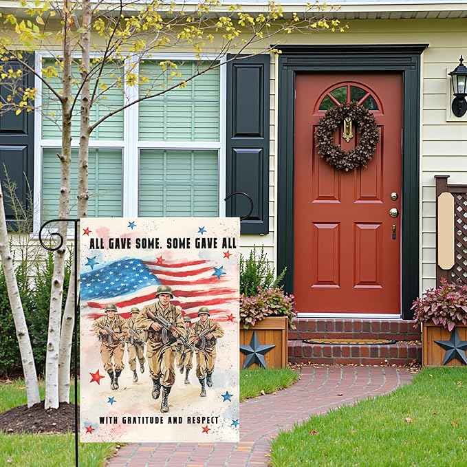 Memorial Day Garden Flag Patriotic American Soldier Tribute Outdoor Yard Flags Honoring Fallen Heroes Military Remembrance Patio Veterans Day Fourth of July American Flag Decor 12x18 Inch