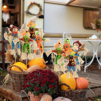 ZAUGONTW 6 PCS Halloween Scarecrow Decorations - Outdoor, Fall Harvest, Standing Scarecrow for Garden, Home, School, Yard, Porch, Thanksgiving Decor