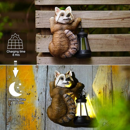 Goodeco Raccoon Tree Hugger with Solar Lantern - Garden Outdoor Tree Peeker, Animal Statues for Patio & Yard, Garden Gifts Ideas