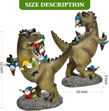 Garden Gnome Statues Garden Decor - Large Dinosaur Eating Gnomes Outdoor Decor for Patio,Lawn,Yard Decor - Uique Housewarming Gift