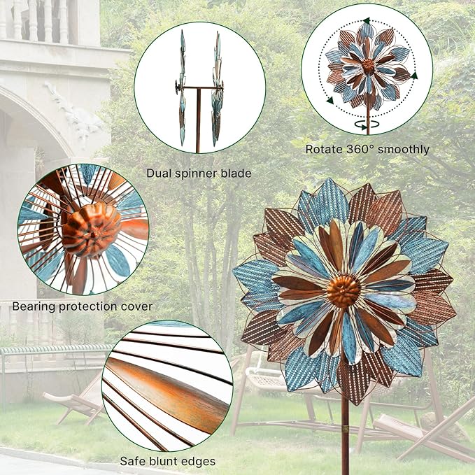 Wind Spinners Outdoor, 84" Large Metal Kinetic Wind Sculptures for Garden, Classic Yard Art with 2 Piece Welcome Flag Decoration