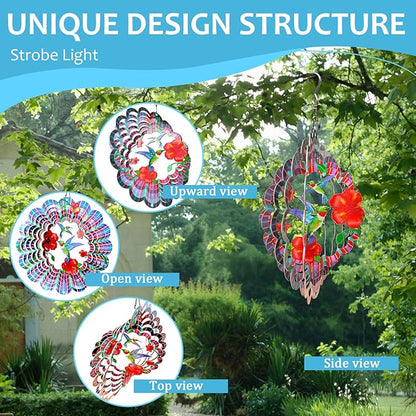 Hummingbird Wind Spinners Outdoor,6in Mandala Wind Spinner Hummingbird Gift for Women Men,Wind Spinner for Yard and Garden,Wind Sculpture for Yard Art Decorations,Christmas Decoration