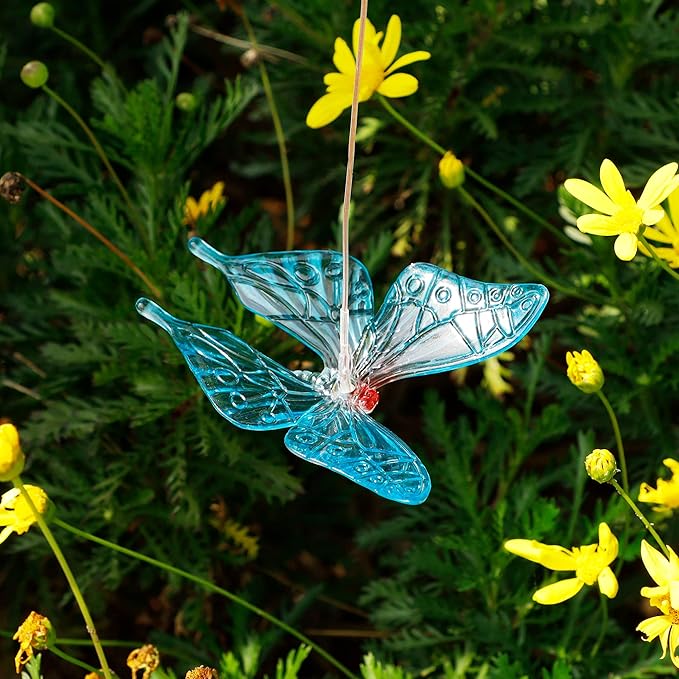 SAND MINE Solar Wind Chimes, Outdoor Butterfly Wind Chimes, Color Changing LED Mobile Wind Chime, Outdoor Waterproof LED Solar Light for Porch Deck Garden Patio Decor, Blue