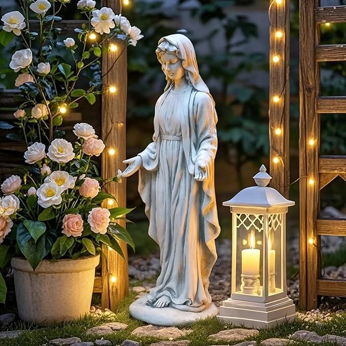 Virgin Mary 29.3 Inch Outdoor Statue Garden Decor Statues Mother Religious Blessed Catholic Mother Mary Yard Patio Deck Home Hallway Entryway Sculpture
