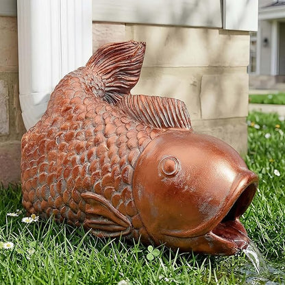Real Koi Gutter Downspout Extender Statue, Garden Ornament, Fish Decorative Gutter Extension Downspout, Perfect Rain Diverter for 3"x4" Downspouts, Eco-Friendly Resin, Outdoor Decor Gift