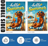 Nuxovilar Summer Garden Flag Hello Summer Dog Sunglasses Beach Chair Pattern Polyester 12x18 Inches Garden Flags for Outside Fun Decor Yard Porch Lawn