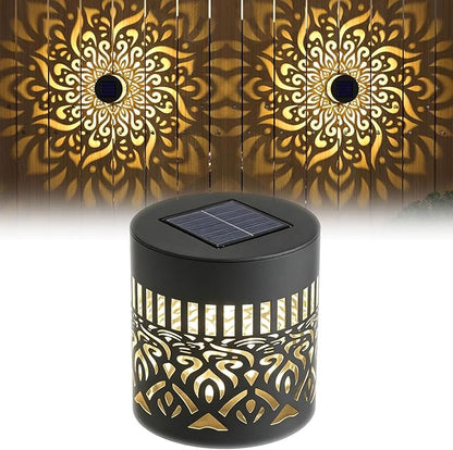 Decorative Solar Mandala Lights, IP65 Waterproof Outdoor Solar Fence Lights, Auto On Off Metal LED Wall Sconce, Solar Powered Decor Lighting for Garden Patio Yard Deck Pathway Porch(1 Pack, Black)