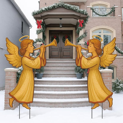 2 Pack Christmas Yard Stakes Metal Stakes 3D Boy and Girl Yard Sign Christmas Outdoor Decorations for Outside Holiday Xmas Winter Ornament Lawn Pathway(Annunciation Angel)
