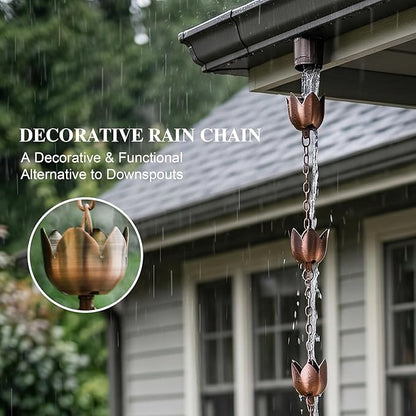Topadorn Rain Chains Gutter 72" Metal Decorative Lotus Cup Rain Chain Bell for Home & Garden Decoration