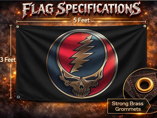 3x5 Feet Grateful Dancing Bears Dead Polyester Flags with 4 Grommets - Skull Single Sided Flag Wall Decor For Outdoor/Indoor Room Man Cave - US Black Boat Flags or Banners Man Cave Skull Funny