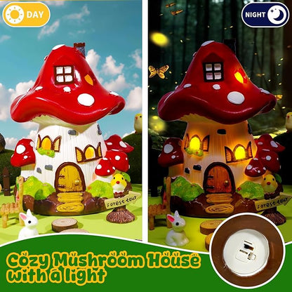 Exasinine Mushroom House Statue Fairy Garden House Figurines Mushroom Garden Statue Decor for Indoor Outdoor Decoration Art Decorations Patio Yard Lawn Ornaments Gift