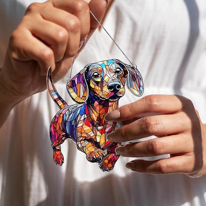 Colorful Dogs Acrylic Suncatcher Ornament for Window Decor, Acrylic Suncatcher Window Hanging Decor, Dog Lovers Gifts for Women, Dogs Christmas Ornaments for Tree Hanging (Dachshund)
