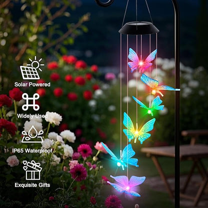 Solar Wind Chimes for Outside, Butterfly Wind Chimes, Color Changing LED Mobile Wind Chime, Solar Butterfly Lights for Outdoor Porch Deck Garden Patio Decor, Blue