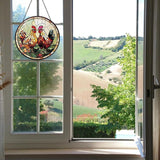 Couple Chicken Stained Glass Window Hanging Chicken Sun Catcher Decor New House Decor Christmas Suncatchers for Home Windows Hanging Decoration, 7.87inch