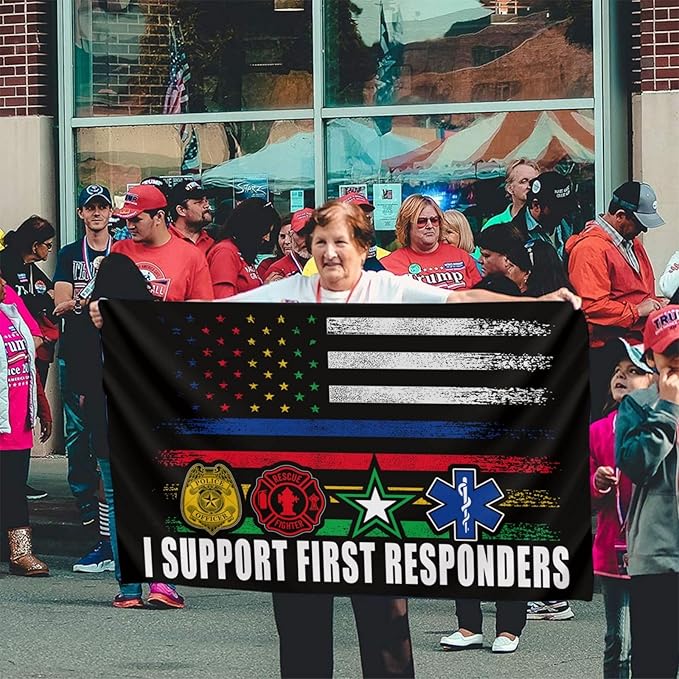 First Responder Flag I Support First Responders Flag 3 X 5 Ft Polyester with Brass Grommets For Lawn Patio Yard Garden Home Outdoor Decor Fade Resistant Banner