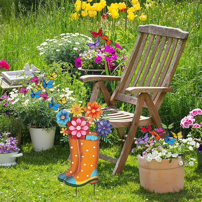 YEAHOME Garden Decor for Outside, 26” Decorative Garden Stakes Metal Boot with Flowers for Spring Decor, Yard Art Stakes for Outdoor Lawn Backyard Porch Pathway Garden Decorations