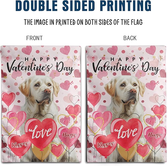 White Lab Valentine Garden Flag Valentines Day Flags for Outside 12x18 Double Sided Small Yard Flags Labrador Dog Valentine's Day Decor Outdoor Lawn Valentines Banners Front Porch