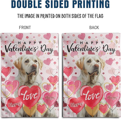 White Lab Valentine Garden Flag Valentines Day Flags for Outside 12x18 Double Sided Small Yard Flags Labrador Dog Valentine's Day Decor Outdoor Lawn Valentines Banners Front Porch