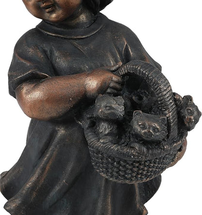 LuxenHome Garden Decor Statue,23" Fiber Stone Girl and Puppy Outdoor Statue, Bronze Garden Sculpture, Outdoor Art for Patio Courtyard Backyard Decor, House Warming Gifts