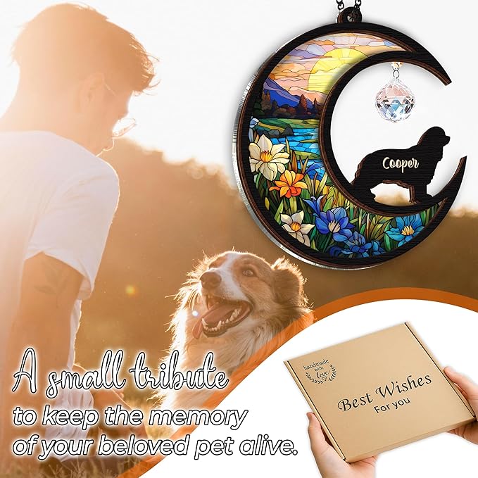 Custom Dog Memorial Gift Suncatcher, Engraved Pet Memorial Ornament, Pet Sympathy Keychain, Loss of Animal Sympathy Card, Rainbow Bridge Dog Loss Gift, Bereavement Suncatcher Window Hanging